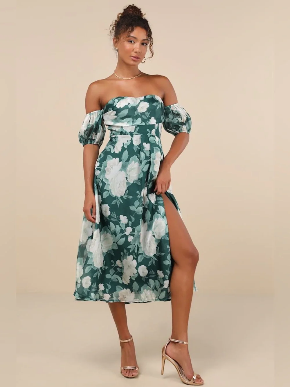 LULUS Floral Off Shoulder Puff Sleeve Lace Up‎ Corset Back Fairycore Dress S